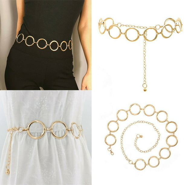 Gold and Silver Blulu 2 Pieces Metal Waist Belt Adjustable Skinny Chain Belt for Women 